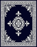 Dark Blue White Floral Swirl Design Rug
