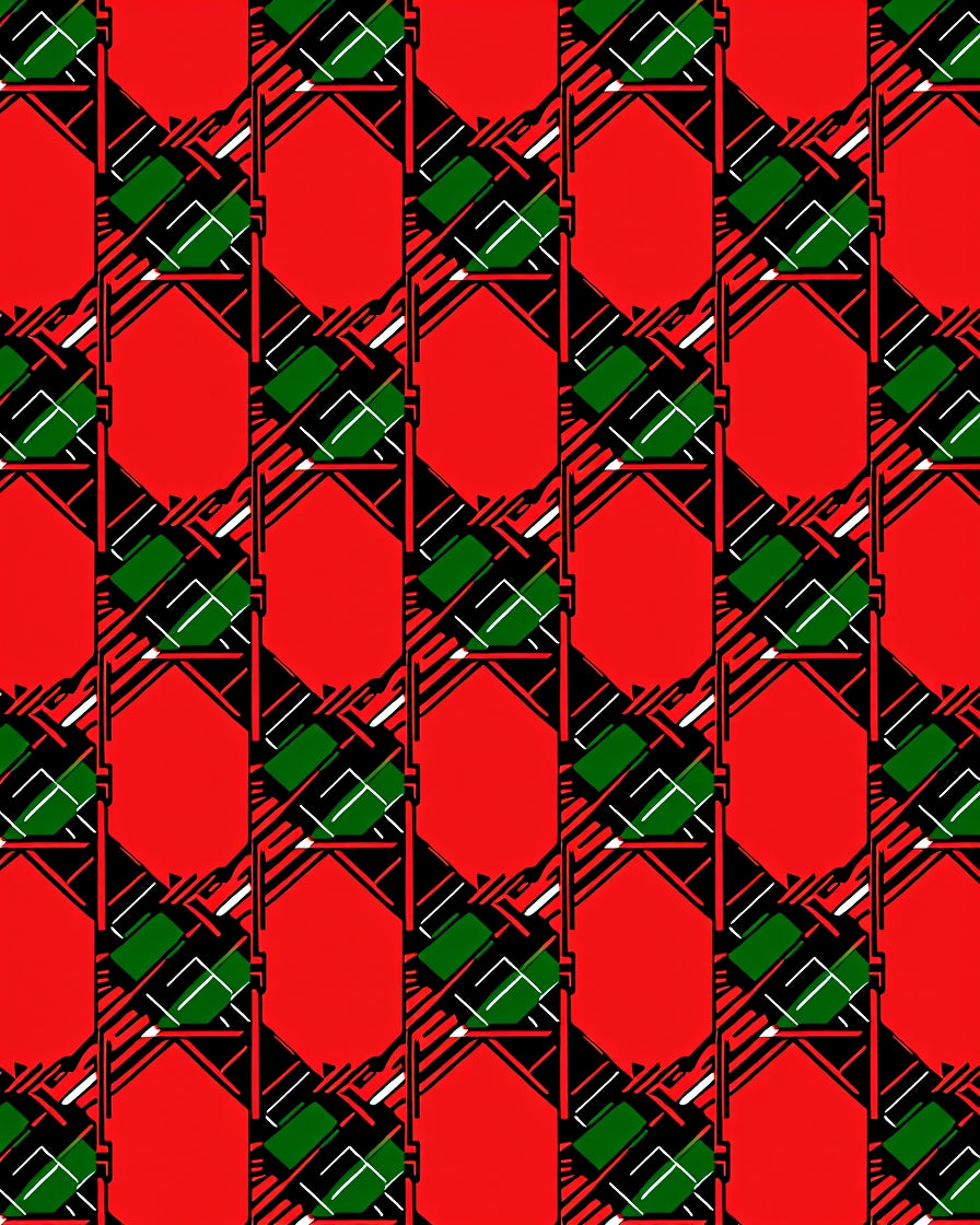 Bold Red Green Geometric Pattern Rug