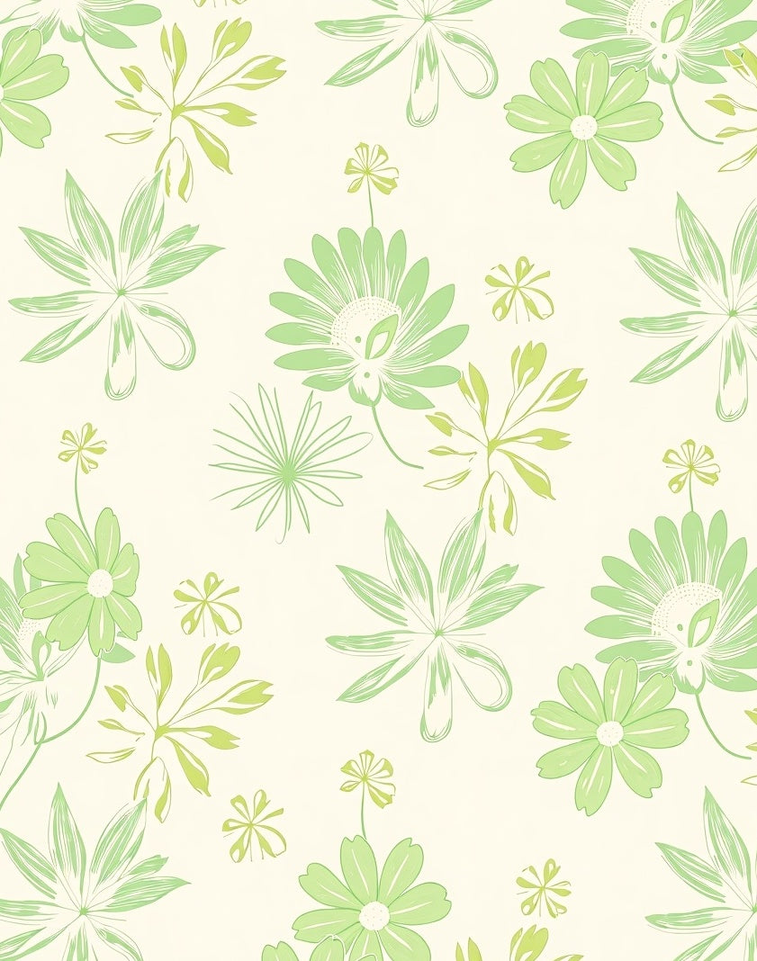 Light Green Floral Sketch Pattern Rug