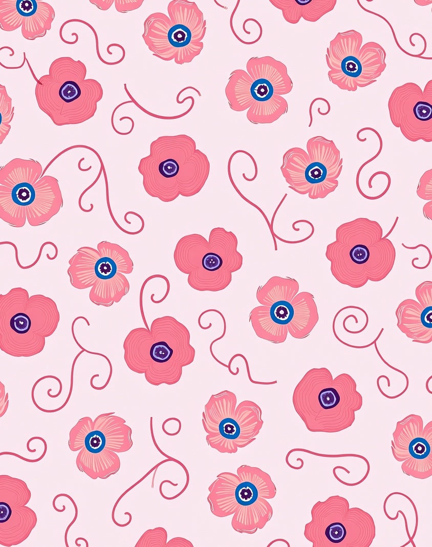 Pink Floral Swirl Pattern Art Rug