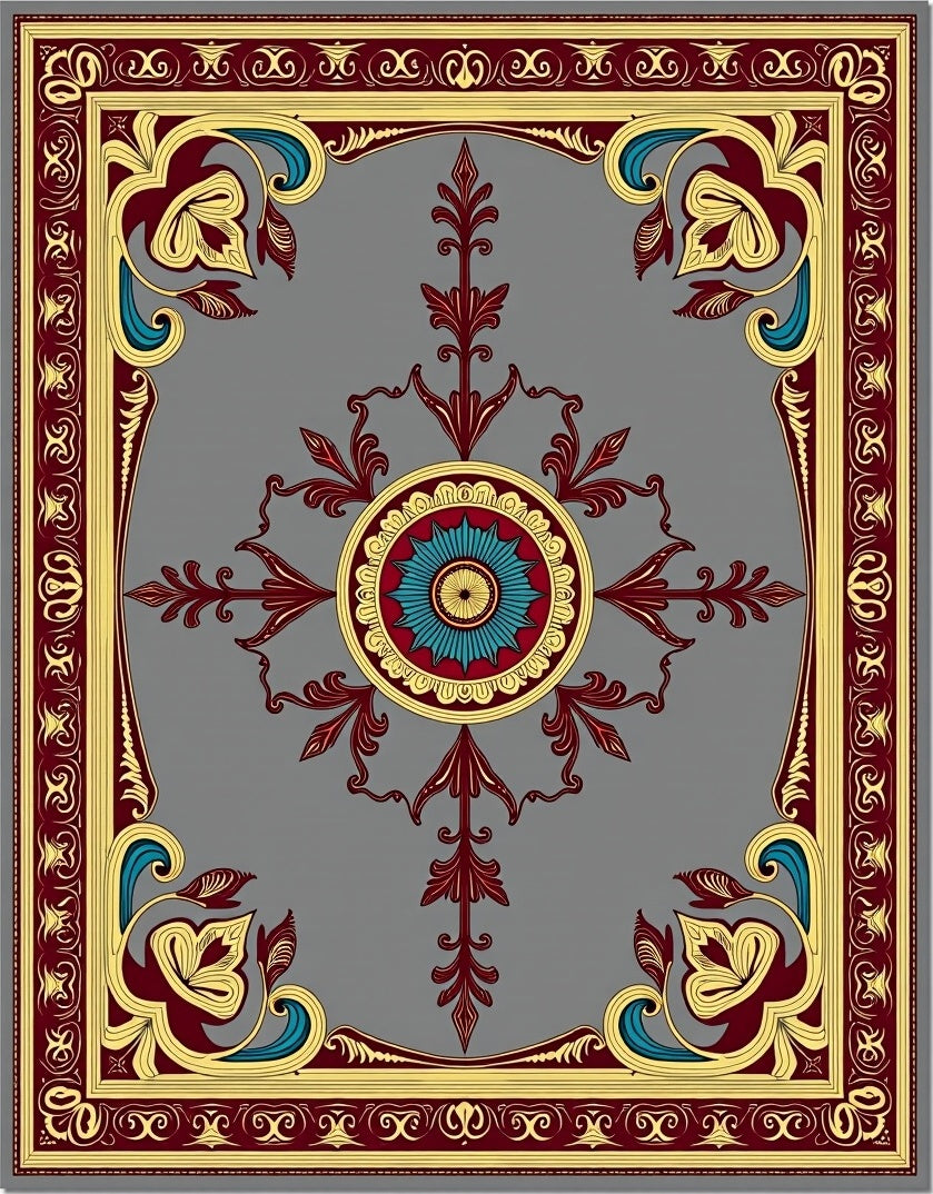 Elaborate Floral Medallion Golden Design Rug