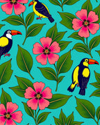 Colorful Toucan Flower Leaf Pattern Rug