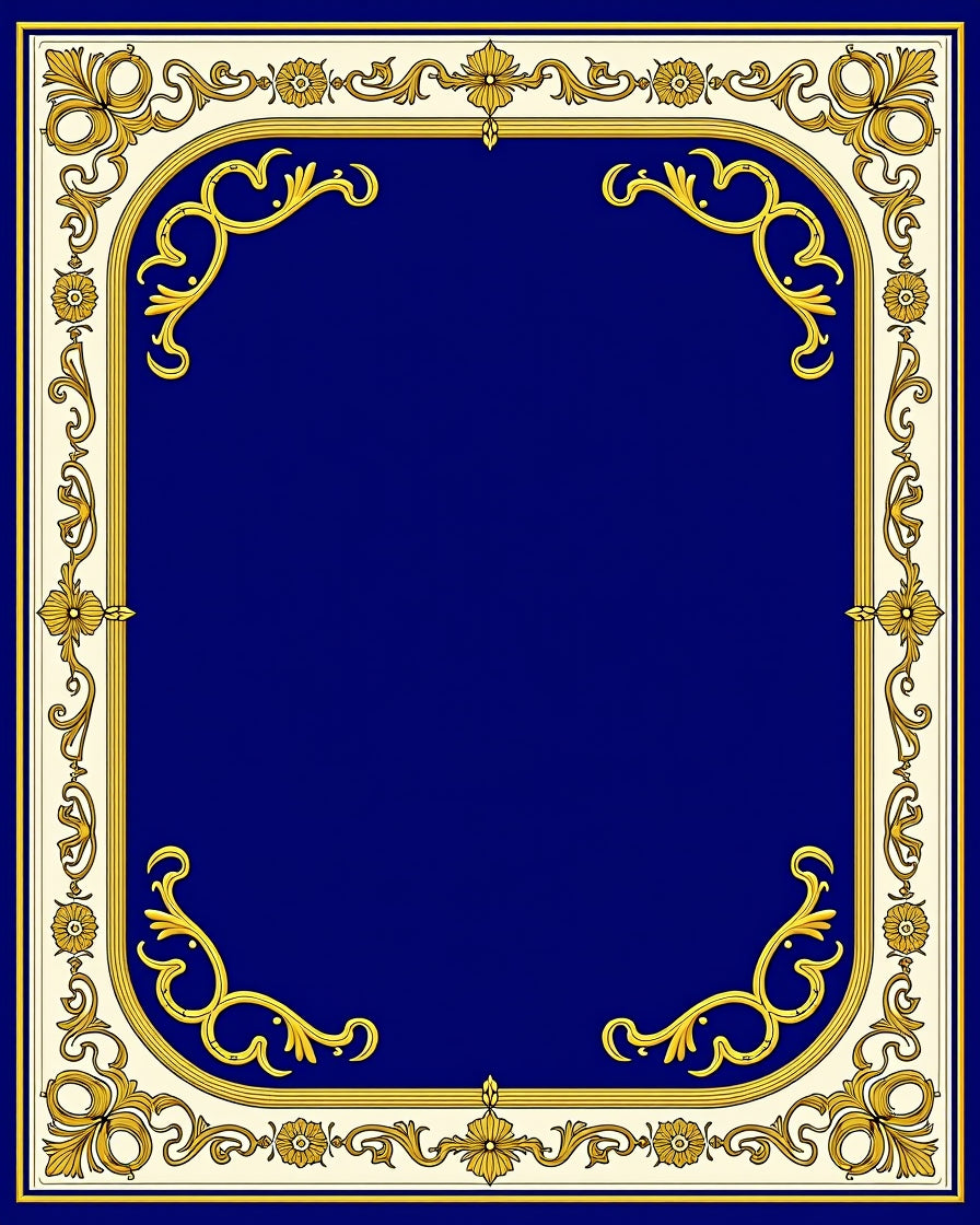 Gold Floral Scrollwork Blue Center Rug
