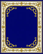 Gold Floral Scrollwork Blue Center Rug