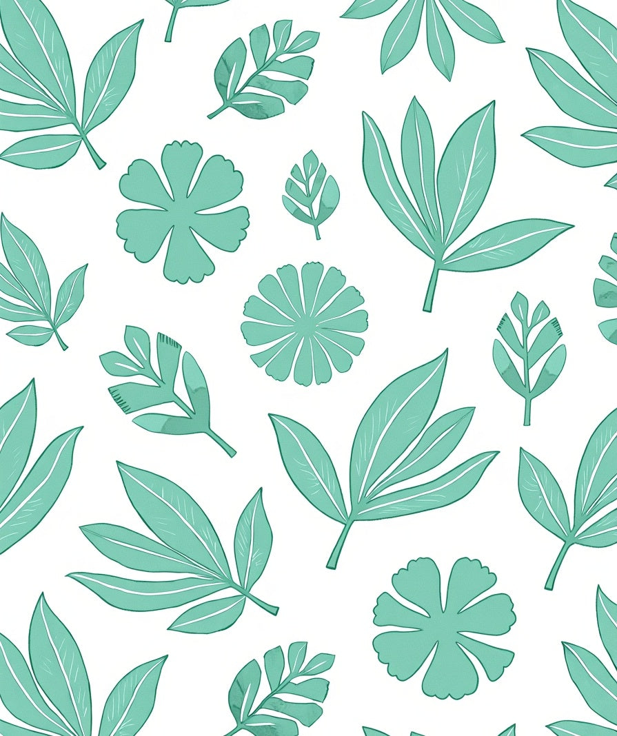 Mint Green Floral Leaf Pattern Rug