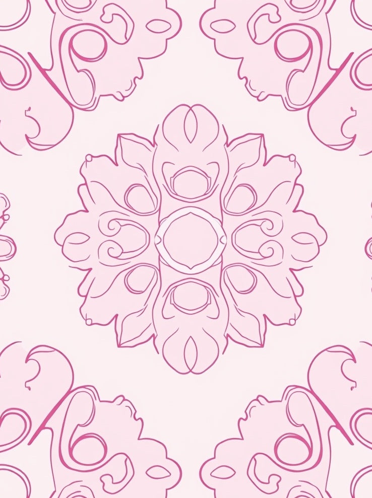 Pink Floral Outline Mandala Design Rug