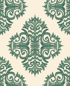 Classic Green Scrollwork Medallion Pattern Rug