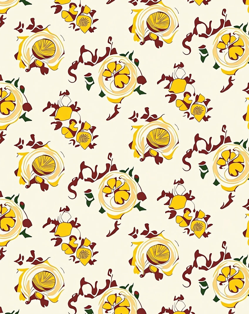 Abstract Yellow Citrus Floral Pattern Rug