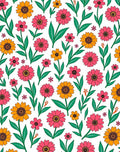 Floral Pattern Pink Yellow Flowers Rug