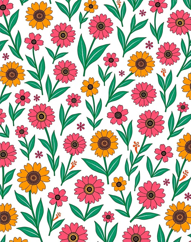 Floral Pattern Pink Yellow Flowers Rug