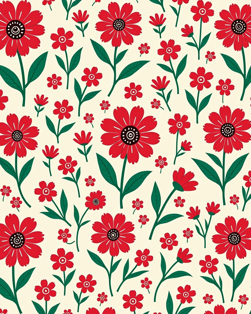 Bold Red Daisy Floral Pattern Rug