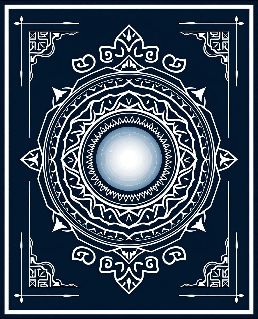 Midnight Blue Celestial Sunburst Mandala Rug