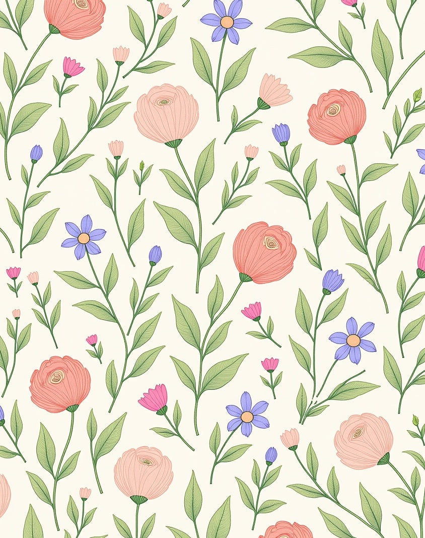 Pretty Floral Botanic Pattern Rug