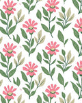 Pink Floral Stem Botanical Print Rug