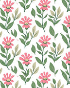 Pink Floral Stem Botanical Print Rug