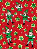 Festive Elves and Stars Red Fabric Rug