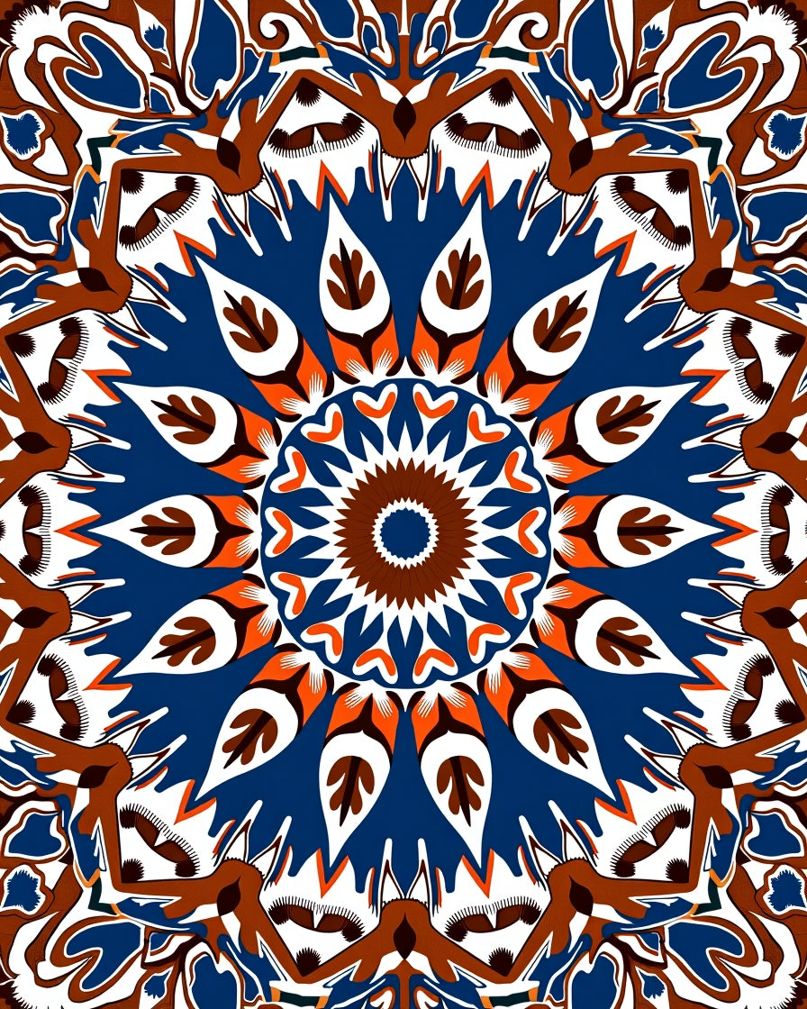 Bold Blue Brown Mandala Pattern Rug