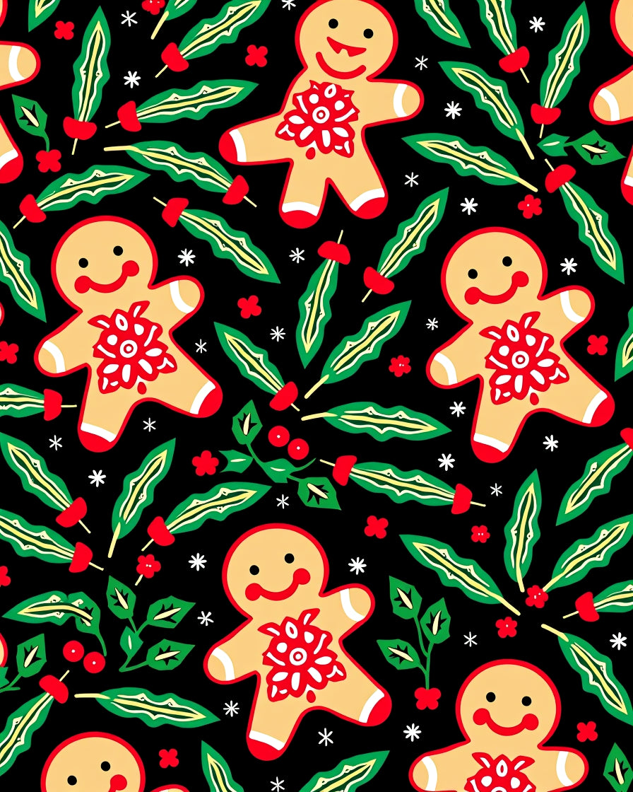 Festive Gingerbread Man Holly Yuletide Rug