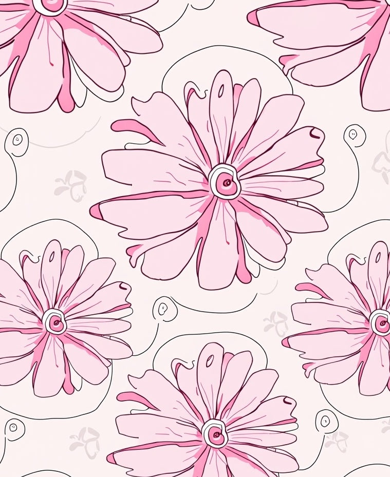 Pink Floral Outline Design Rug