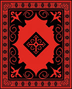 Striking Red Black Geometric Floral Rug