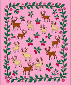 Pink Reindeer Holly Berry Garland Rug