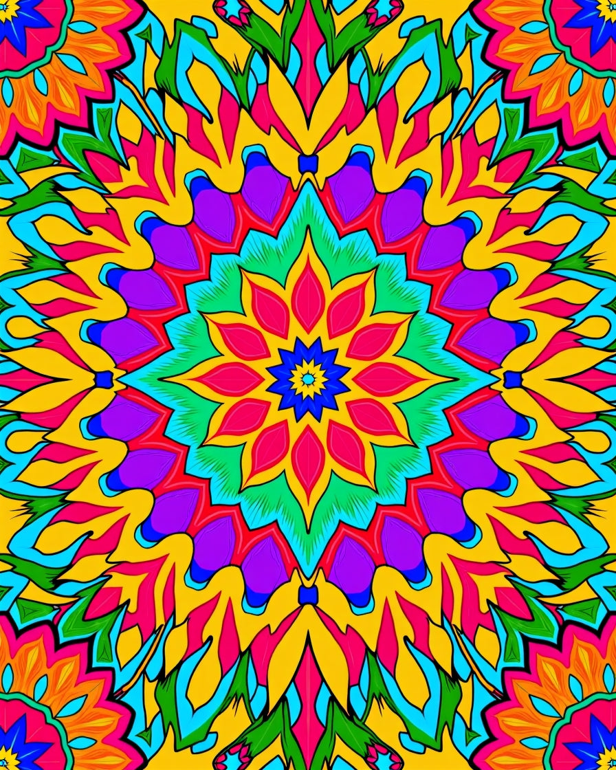 Vibrant Floral Kaleidoscope Pattern Rug