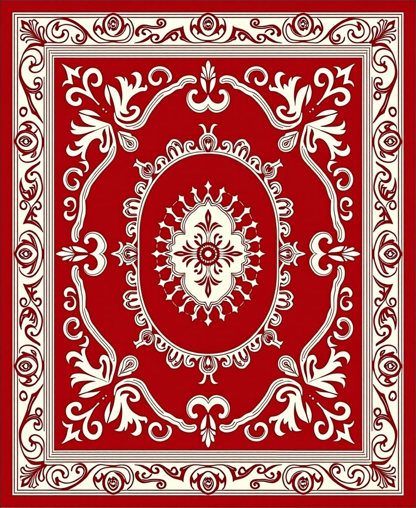Classic Red Floral Medallion Design Rug