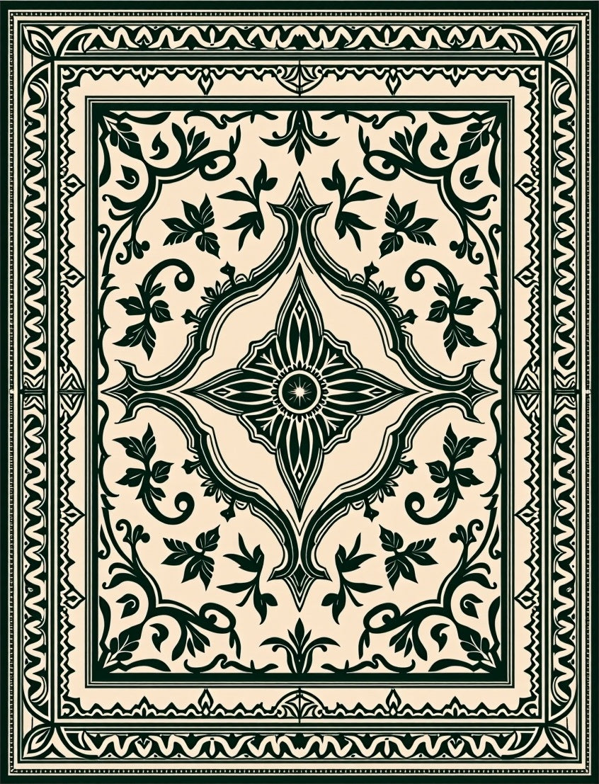 Classic Dark Floral Scrollwork Pattern Rug