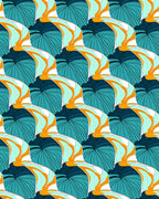 Bold Teal Orange Leaf Pattern Rug