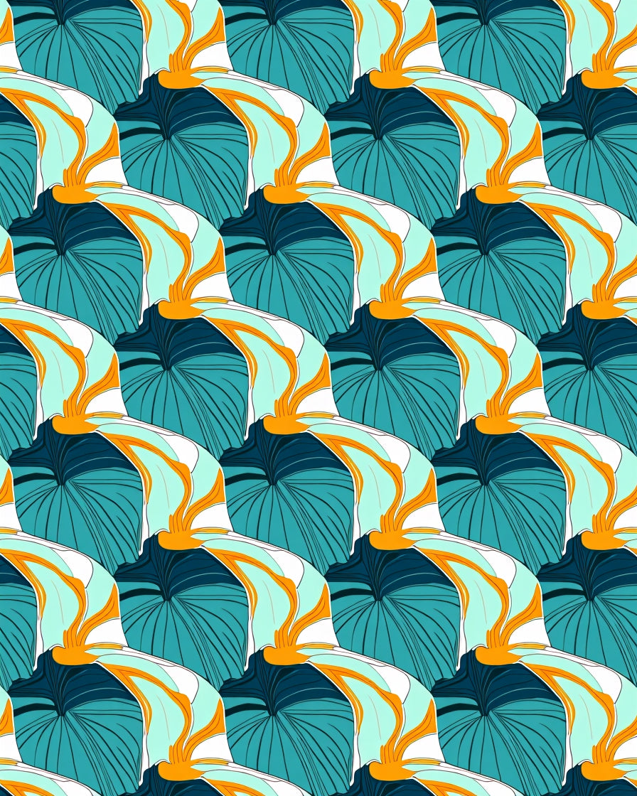 Bold Teal Orange Leaf Pattern Rug