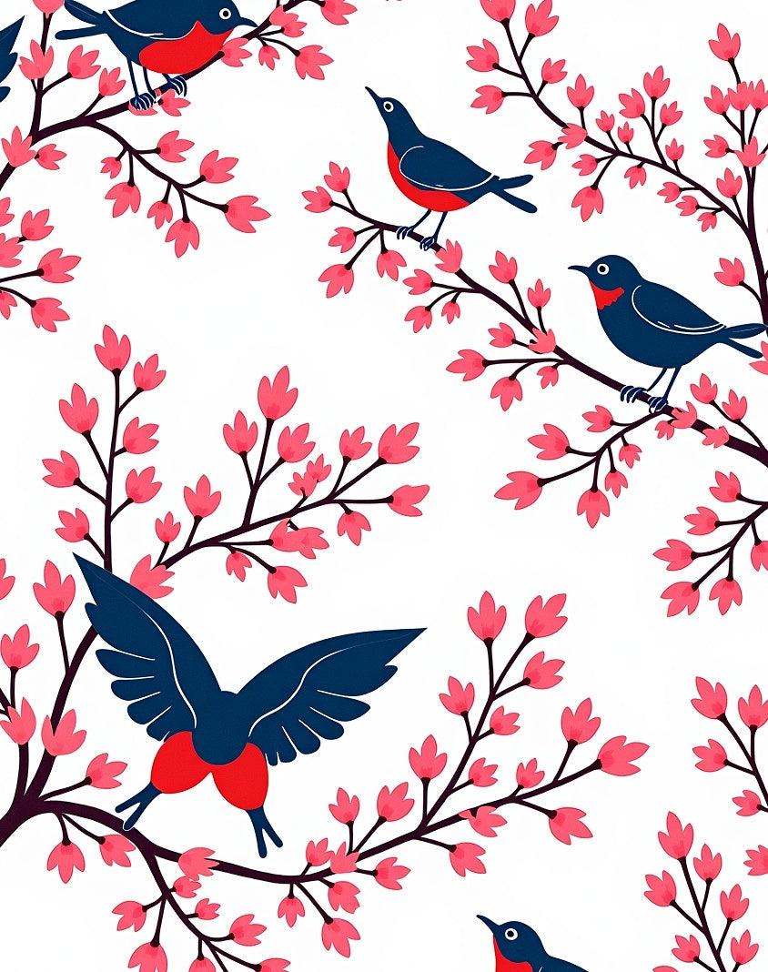Charming Birds Blossom Design Rug