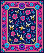 Whimsical Bee Garden Floral Navy Rug