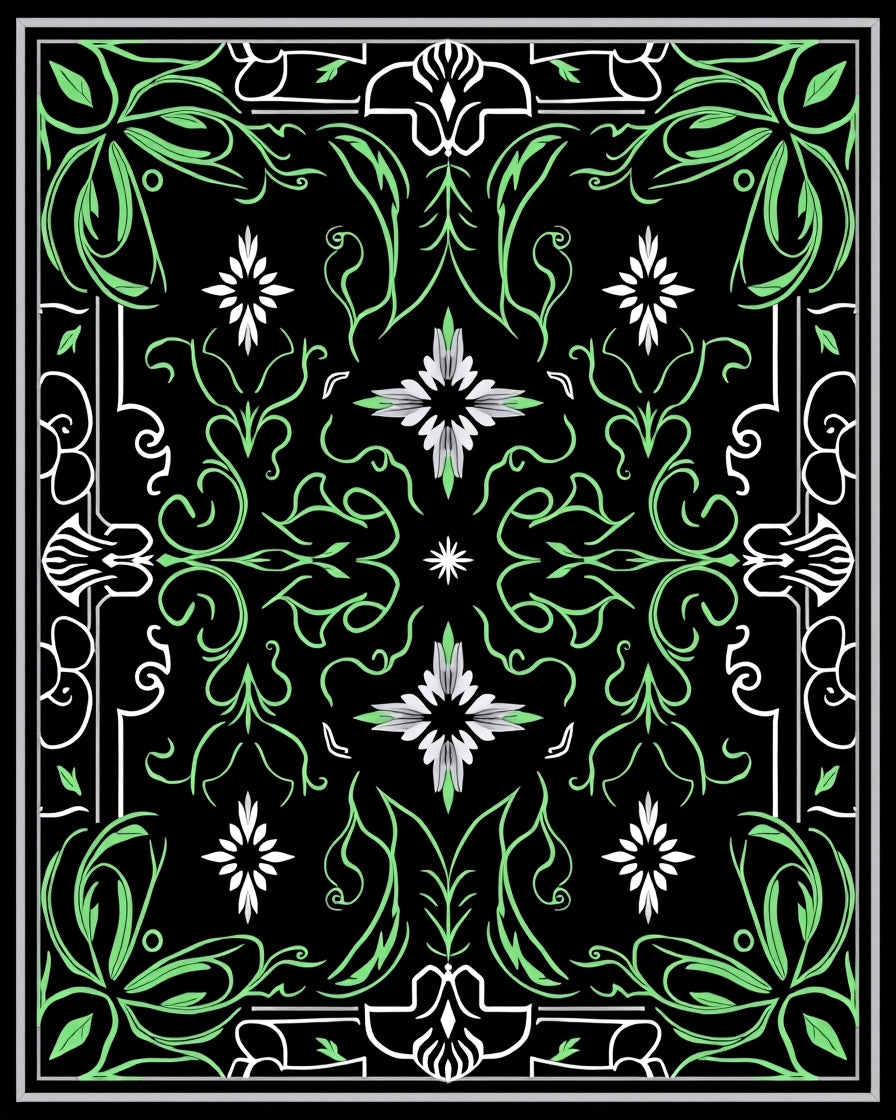 Black Mint Green Floral Mandala Rug