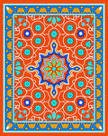 Orange Blue Medallion Floral Pattern Rug