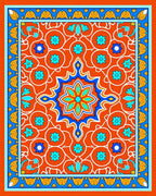 Orange Blue Medallion Floral Pattern Rug