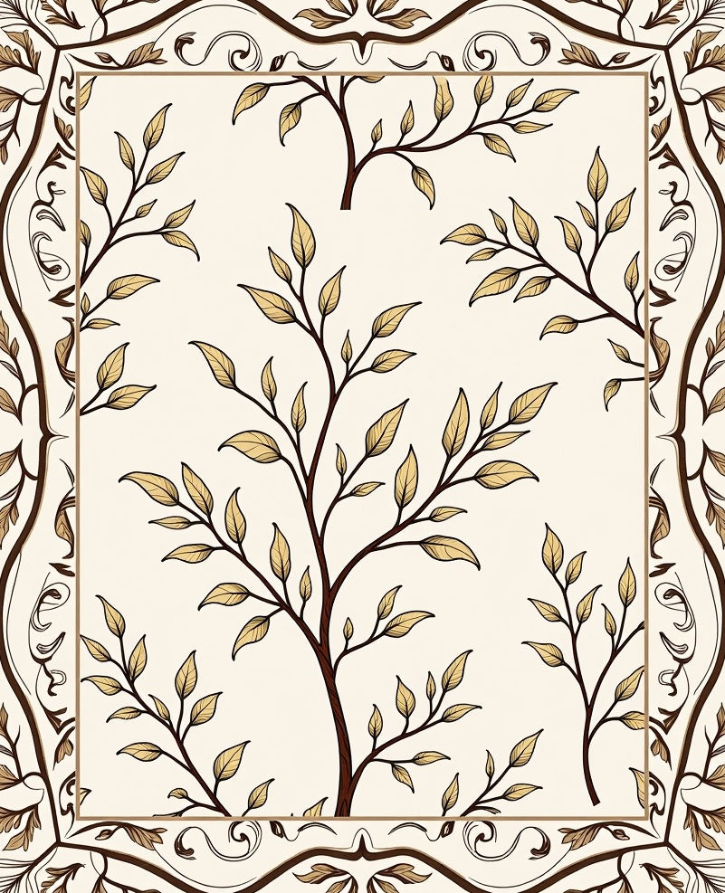 Nature Inspired Leafy Branch Pattern Rug