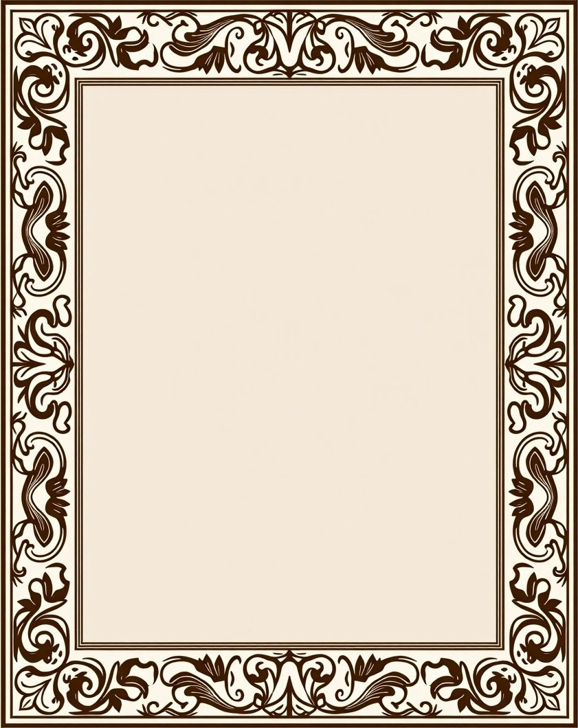 Ornate Floral Scrollwork Border Design Rug