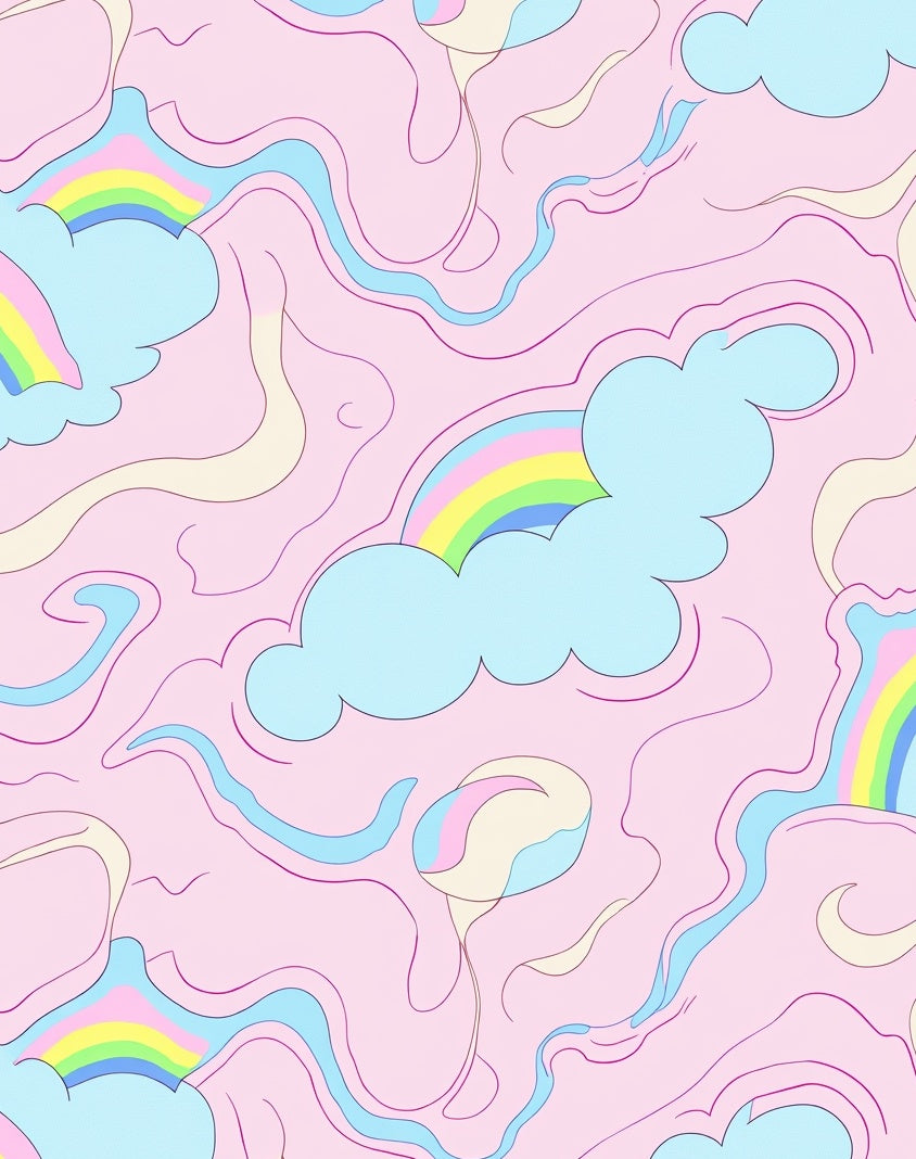Whimsical Pastel Clouds And Rainbows Rug