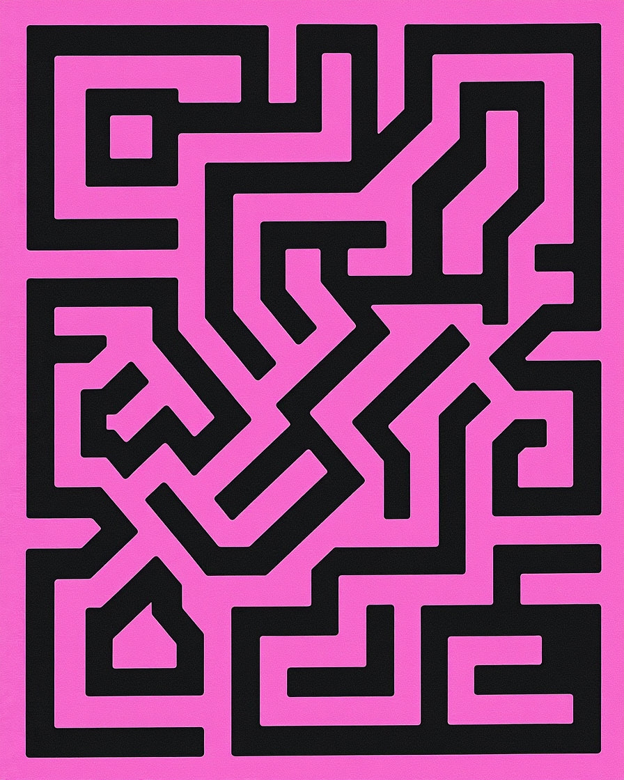 Bright Pink Maze Geometric Art Rug