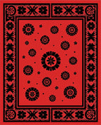 Bold Floral Motif Red Black Rug