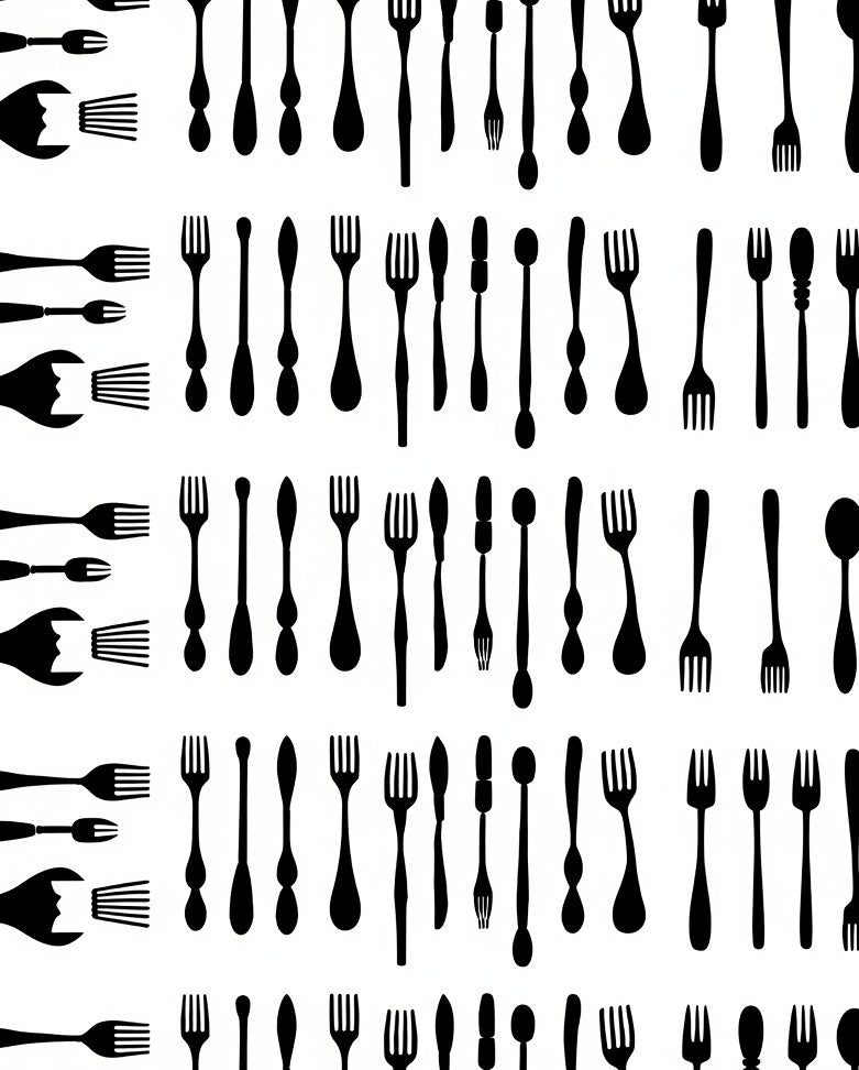 Black Cutlery Folk Utensil Collage Rug