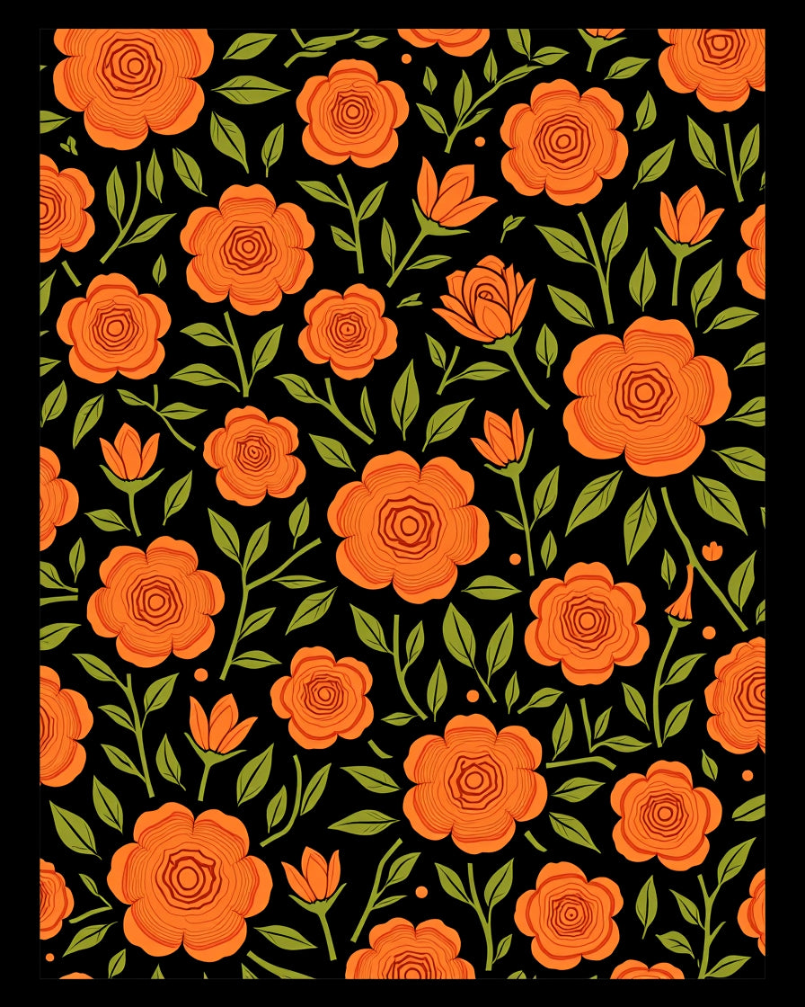 Bold Orange Floral Pattern Rug