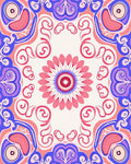 Vibrant Pink Blue Floral Mandala Rug