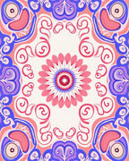 Vibrant Pink Blue Floral Mandala Rug