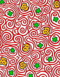 Whimsical Red Swirl Yellow Green Blossoms Rug
