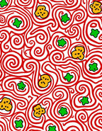 Whimsical Red Swirl Yellow Green Blossoms Rug