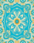 Bright Blue Gold Floral Medallion Design Rug