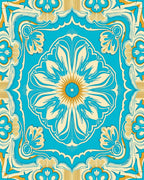 Bright Blue Gold Floral Medallion Design Rug