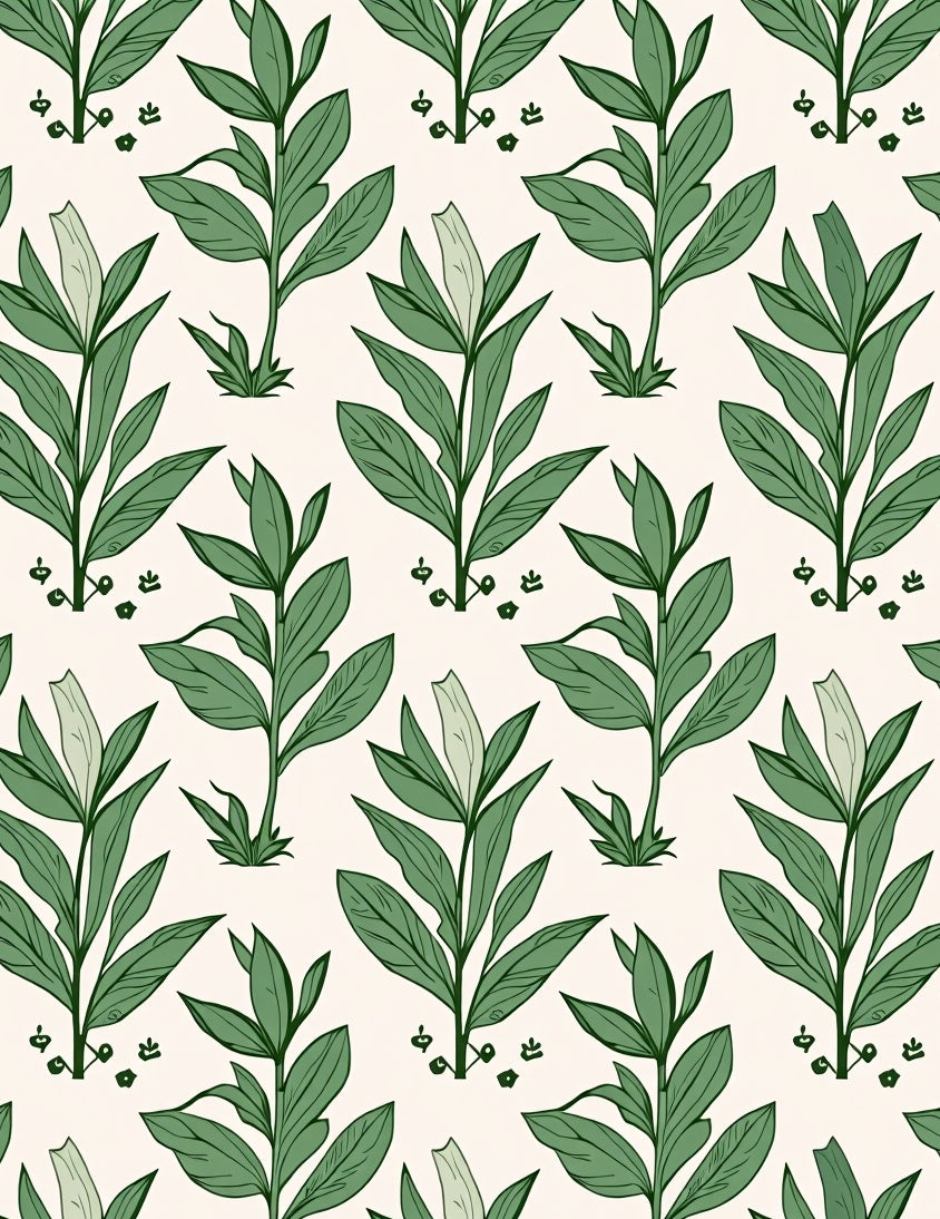 Green Leafy Plant Botanical Pattern Rug