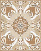 Elegant Brown White Floral Art Nouveau Rug